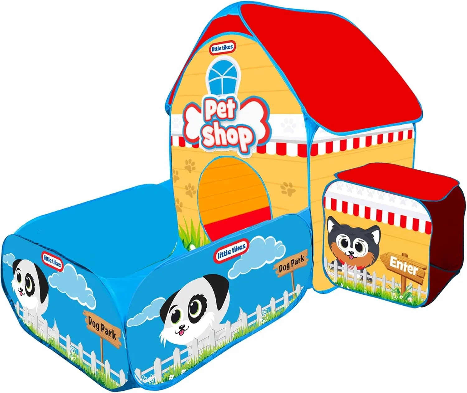 Little Tikes: 4-in-1 Dog Park & Pet Shop Ballpit - Pop Up Tent & Tunnel, 20 Balls, 2 Inflatable Dogs, Pretend Play Shop, Toddler & Kids Ages 3 