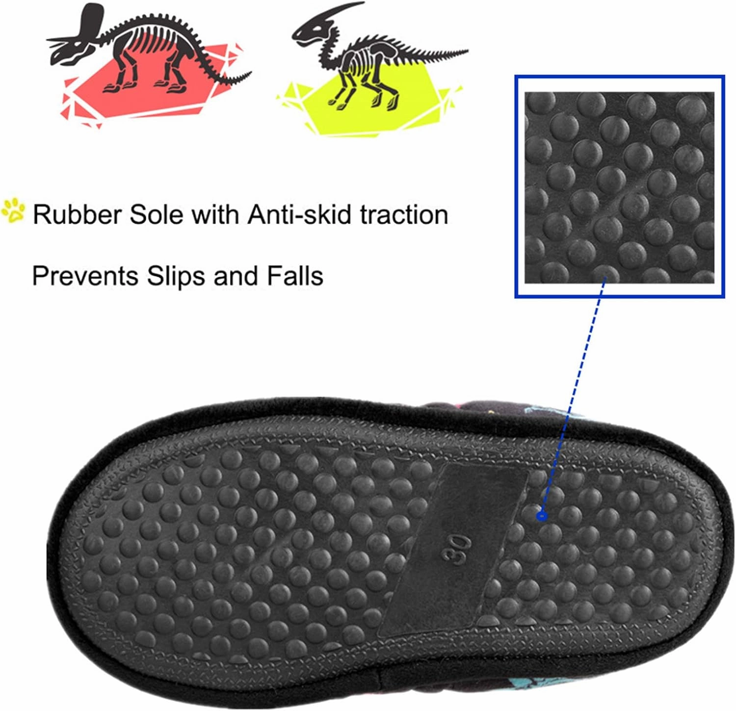 Little Kids Big Boys House Slippers, Kids Fur Lined Warm Slip On Home Slippers Cute Winter Nonslip Indoor Dinosaur Slippers