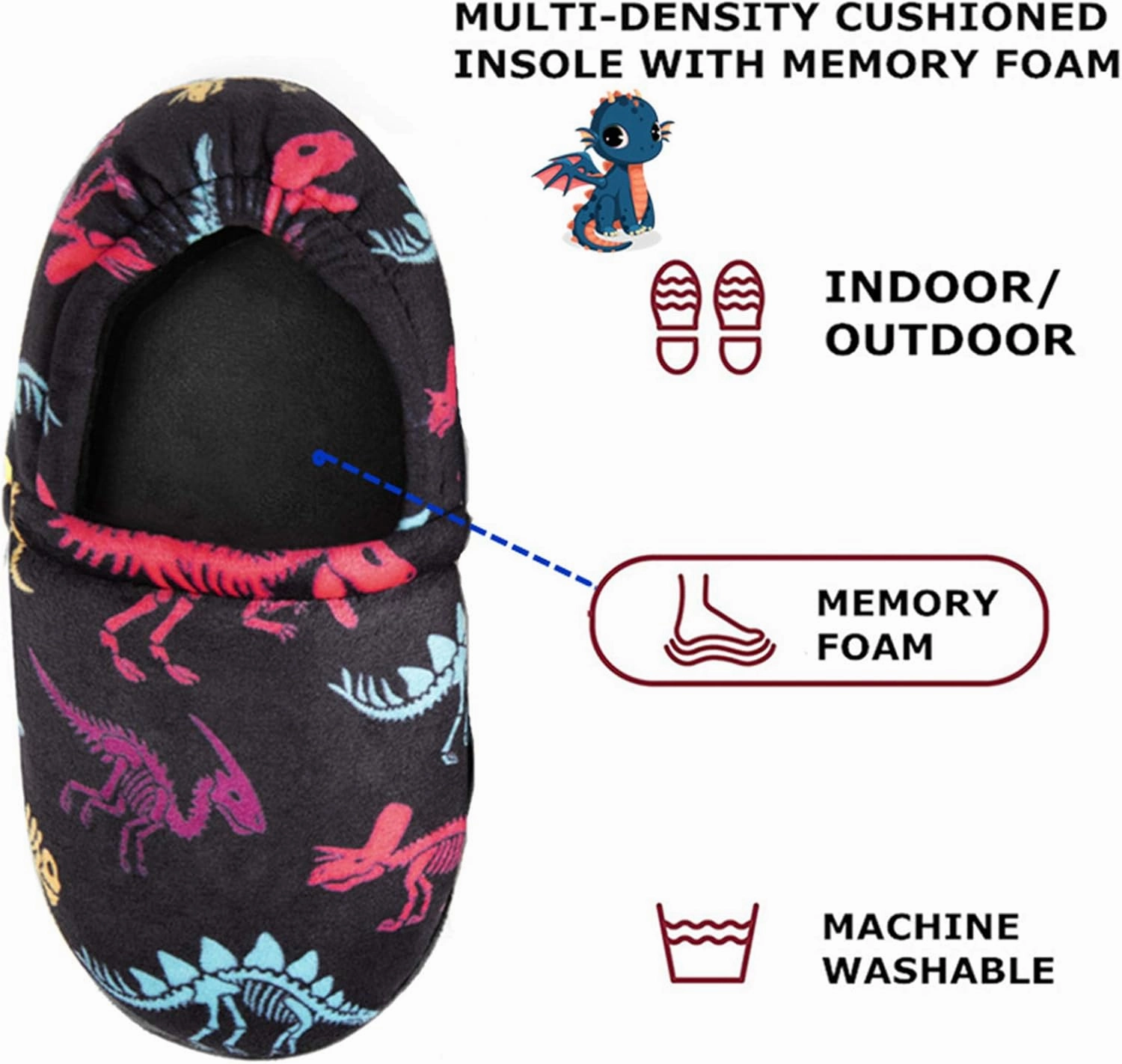 Little Kids Big Boys House Slippers, Kids Fur Lined Warm Slip On Home Slippers Cute Winter Nonslip Indoor Dinosaur Slippers