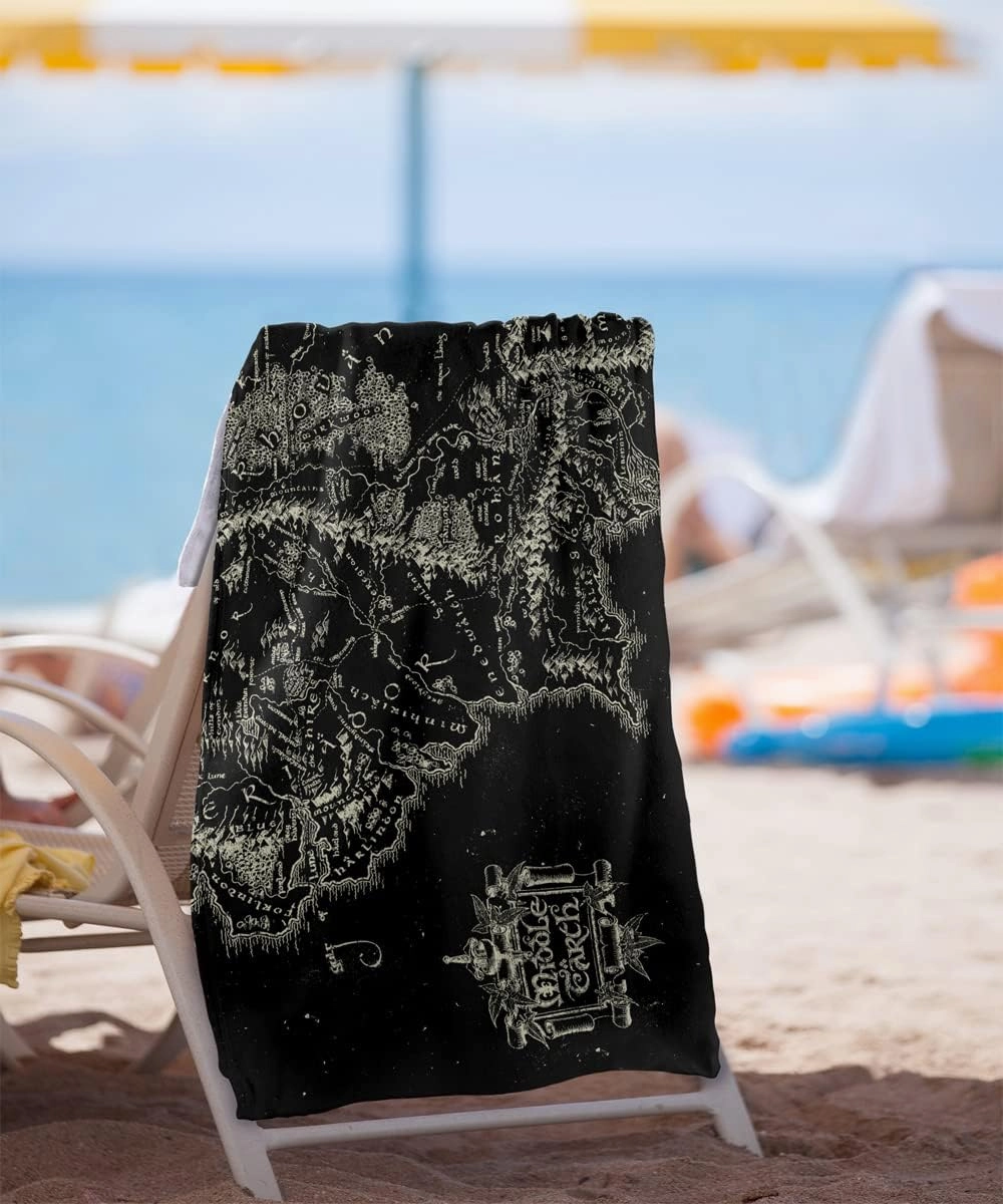 LOGOVISION The Lord of The Rings 30"x60" Black Map of Middle Earth Beach Towel
