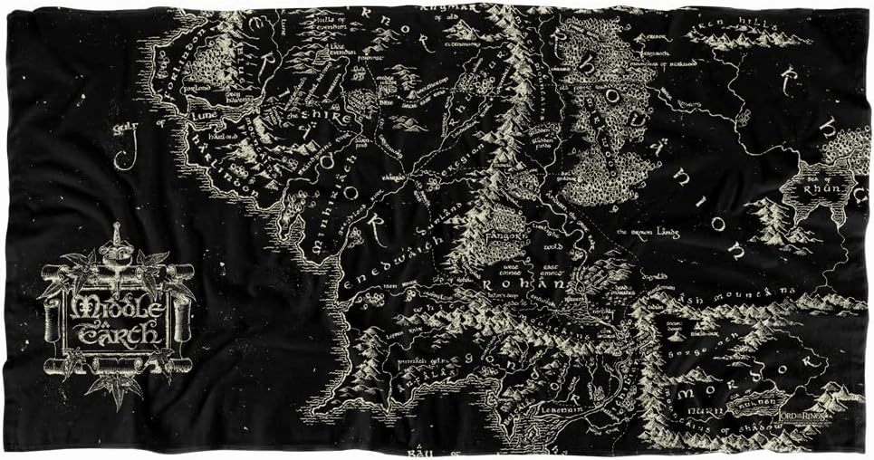 LOGOVISION The Lord of The Rings 30"x60" Black Map of Middle Earth Beach Towel
