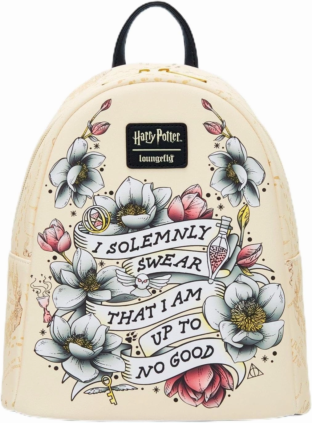 Loungefly Harry Potter Marauder's Map Floral Mini Backpack BLACK NONE