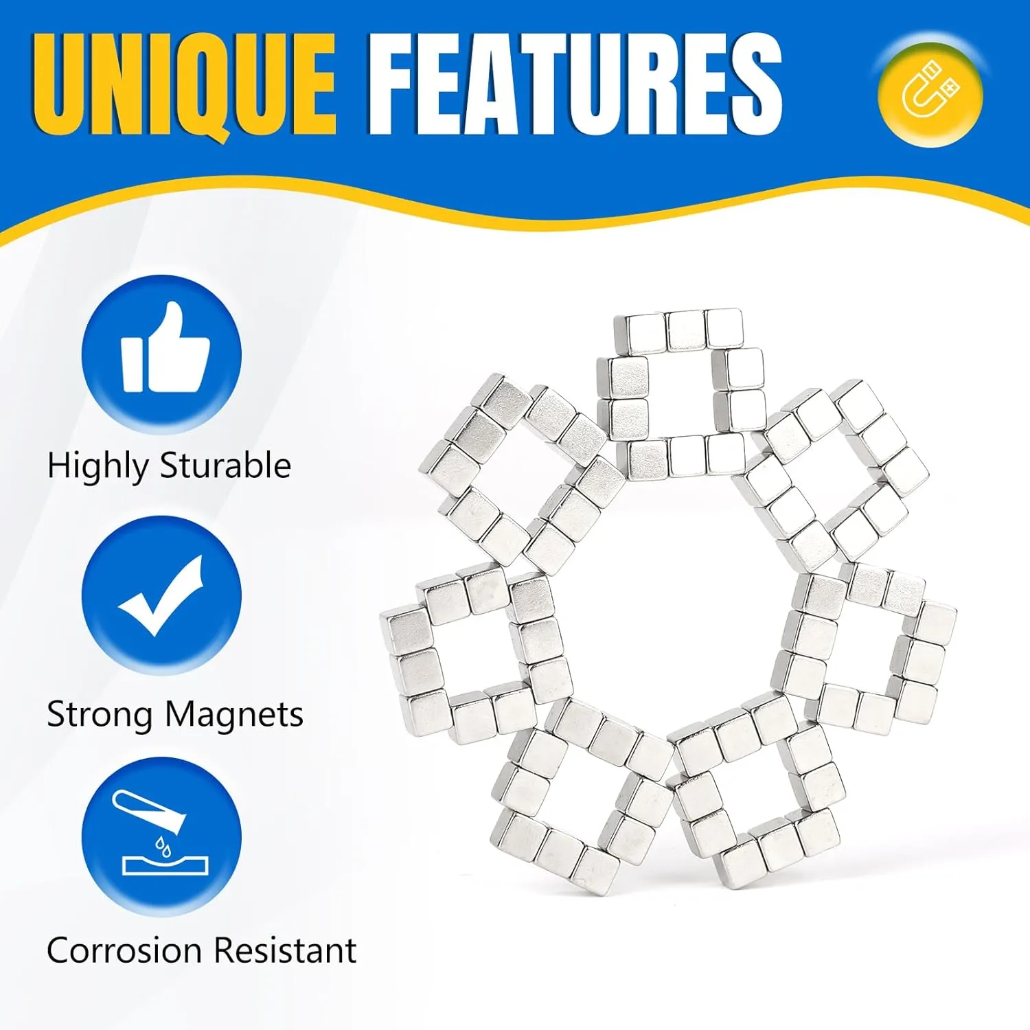 LOVIMAG Neodymium Magnet, 50Pack Fridge Magnets, 10x10x10mm Refrigerator Magnets, Small Strong Magnets for Whiteboard, Fridge, Crafts, Office and DIY