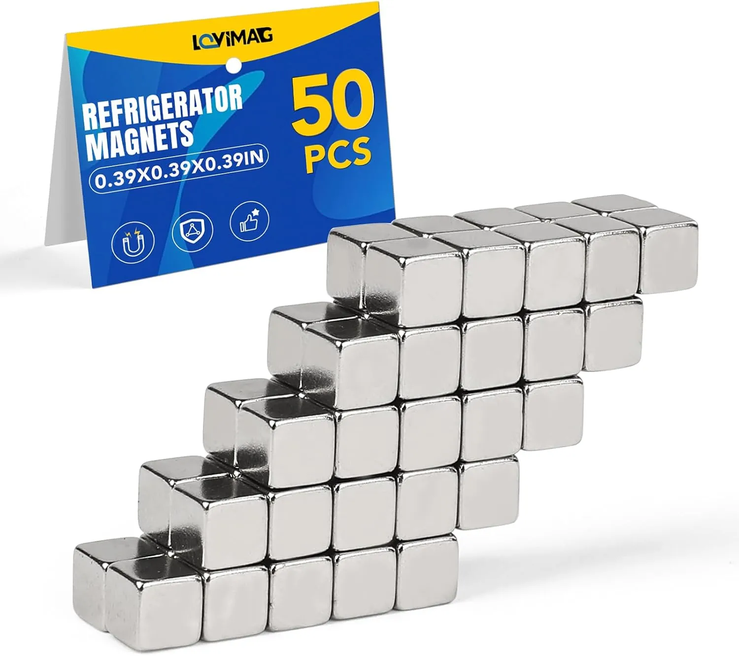 LOVIMAG Neodymium Magnet, 50Pack Fridge Magnets, 10x10x10mm Refrigerator Magnets, Small Strong Magnets for Whiteboard, Fridge, Crafts, Office and DIY