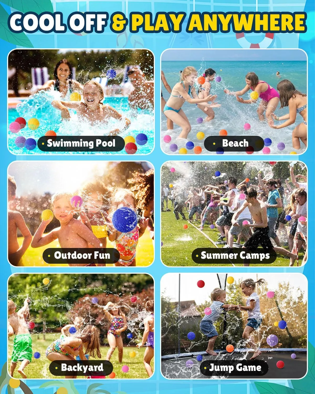 LQYoyz Reusable Water Balloons - 50 PCS Refillable Water Balls for Kids Outdoor Toys Games, Summer Pool Toys Water Play Splash Balls for Backyard Lawn Beach Fun Games for Boys Girls