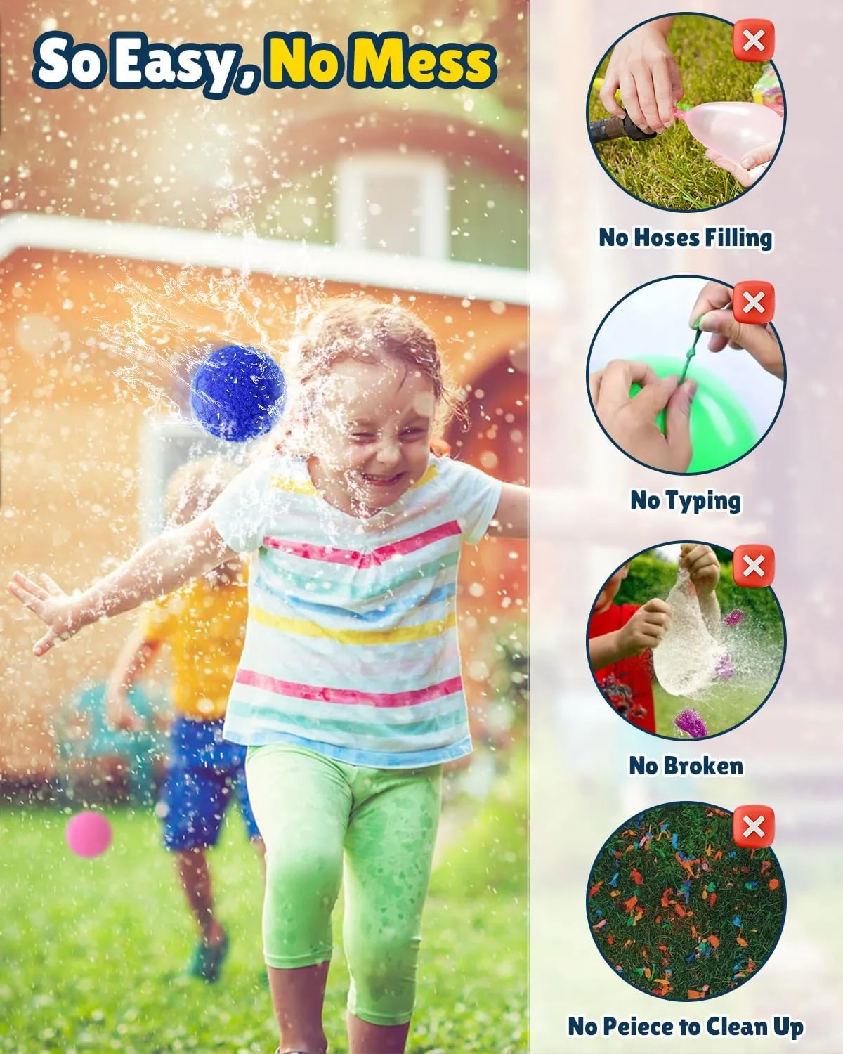 LQYoyz Reusable Water Balloons - 50 PCS Refillable Water Balls for Kids Outdoor Toys Games, Summer Pool Toys Water Play Splash Balls for Backyard Lawn Beach Fun Games for Boys Girls