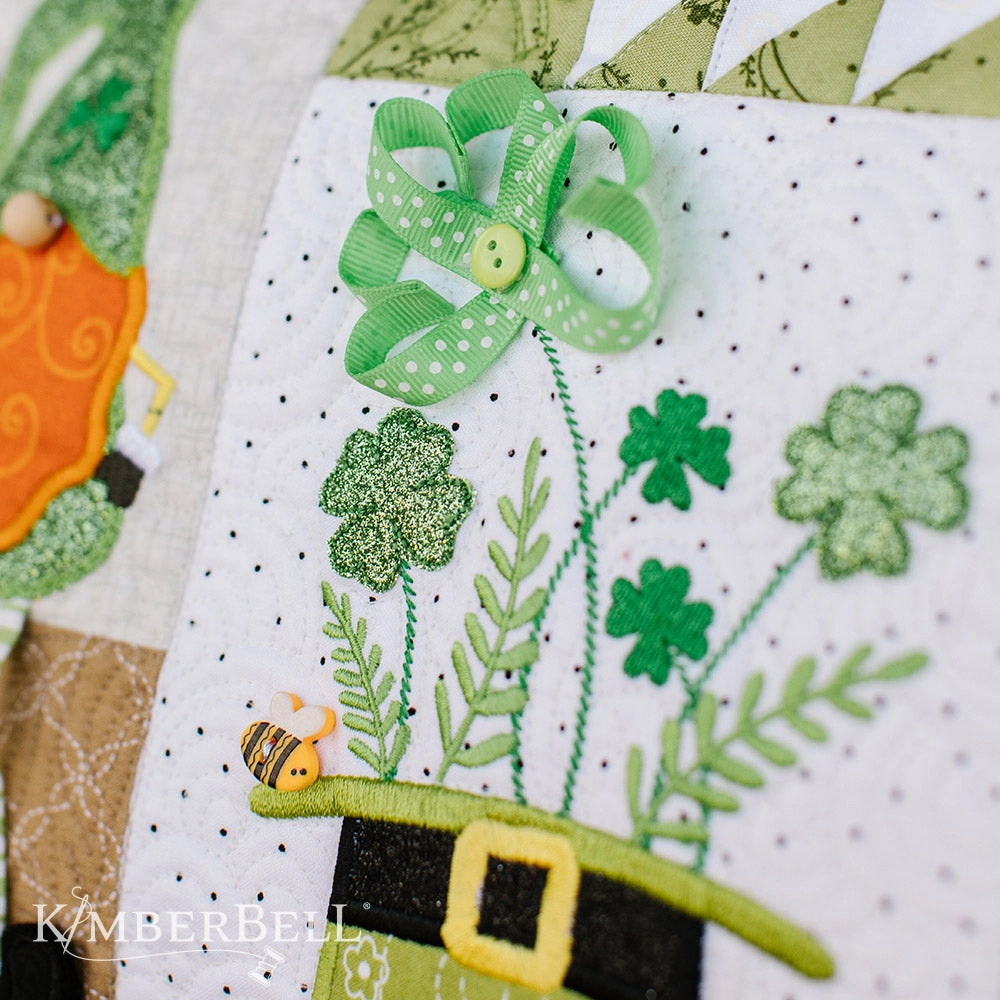 Luck o’ the Gnome St. Patrick’s Day Bench Pillow Machine Embroidery KD587