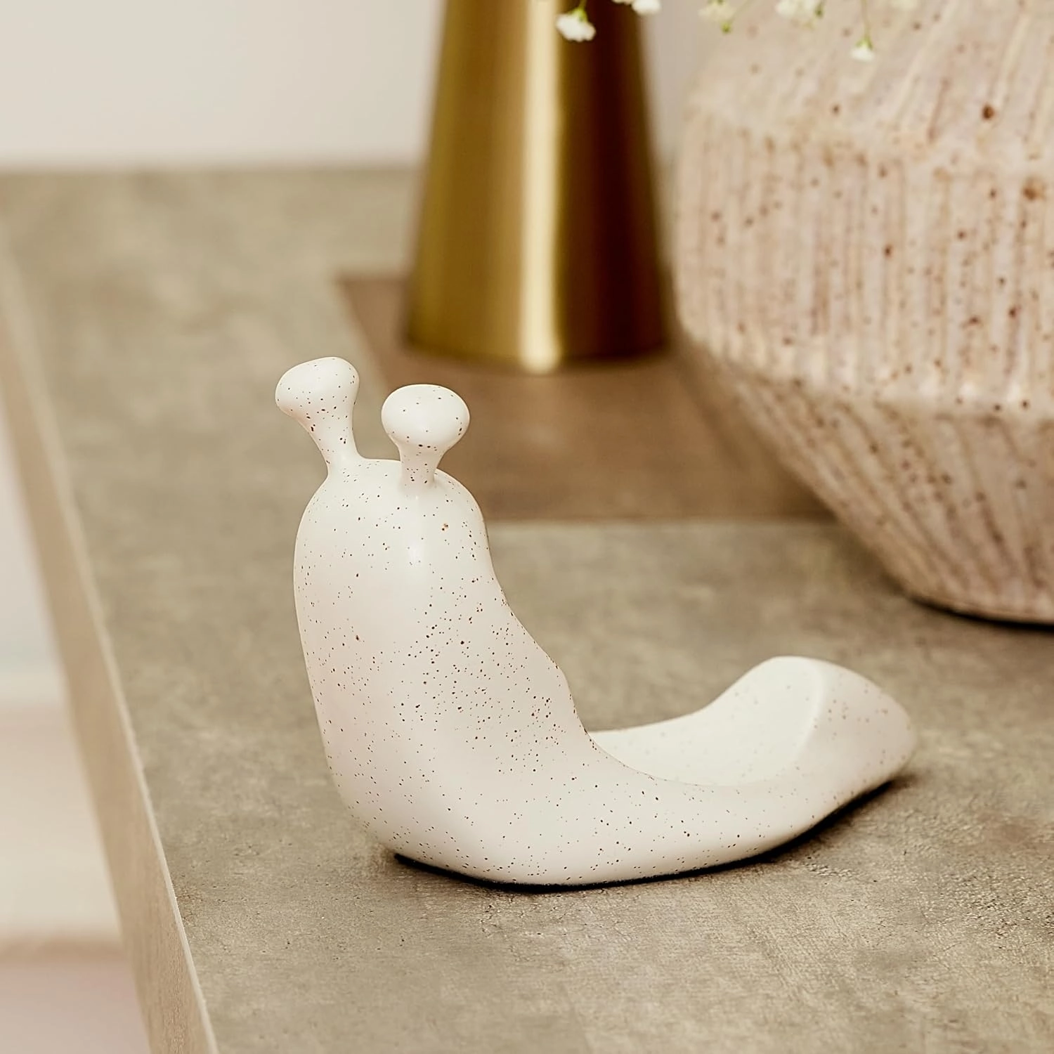Luminara Candlestick Holder White Speckled Ceramic Snail, 5.7" x 3.8" Design, Holds The Luminara Chalky Sphere Compatible, Safe Decorative Home