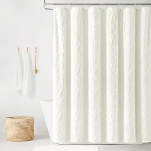 Lush Decor Jacquard Wave Shower Curtain, Single, 72" W x 72" L, Soft White - Tufted Texture Design - White Shower Curtain for Bathroom - Cottage & Coastal Bathroom Décor