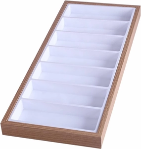 Luxe 7-Compartment Sunglasses Organizer - Wooden Velvet-Lined Jewelry Display Case for Eyewear, Watches & Rings | Farmhouse Modern Home Decor & Gift(Inner White)