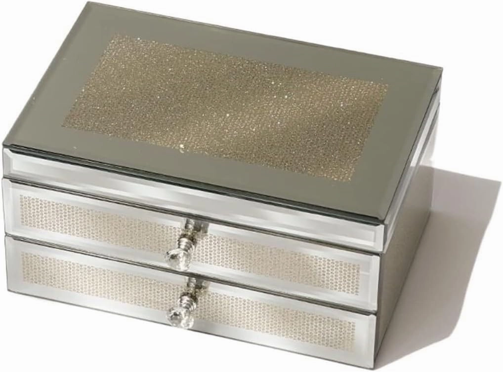 Luxury Diamond Glass Mirrored Jewelry Box for Women, European Style Polka Dot Handle Jewelry Organizer, Velvet Lined Storage Case