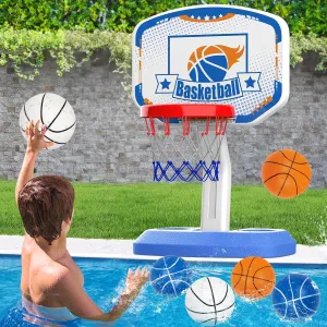 M SANMERSEN Pool Basketball Hoop for Kids Ages 3-8, Adjustable Height Poolside Basketball Set with 6 Balls/2 Nets/Pump – Perfect for Outdoor Swimming Pool Games, Backyard & Indoor Water Fun