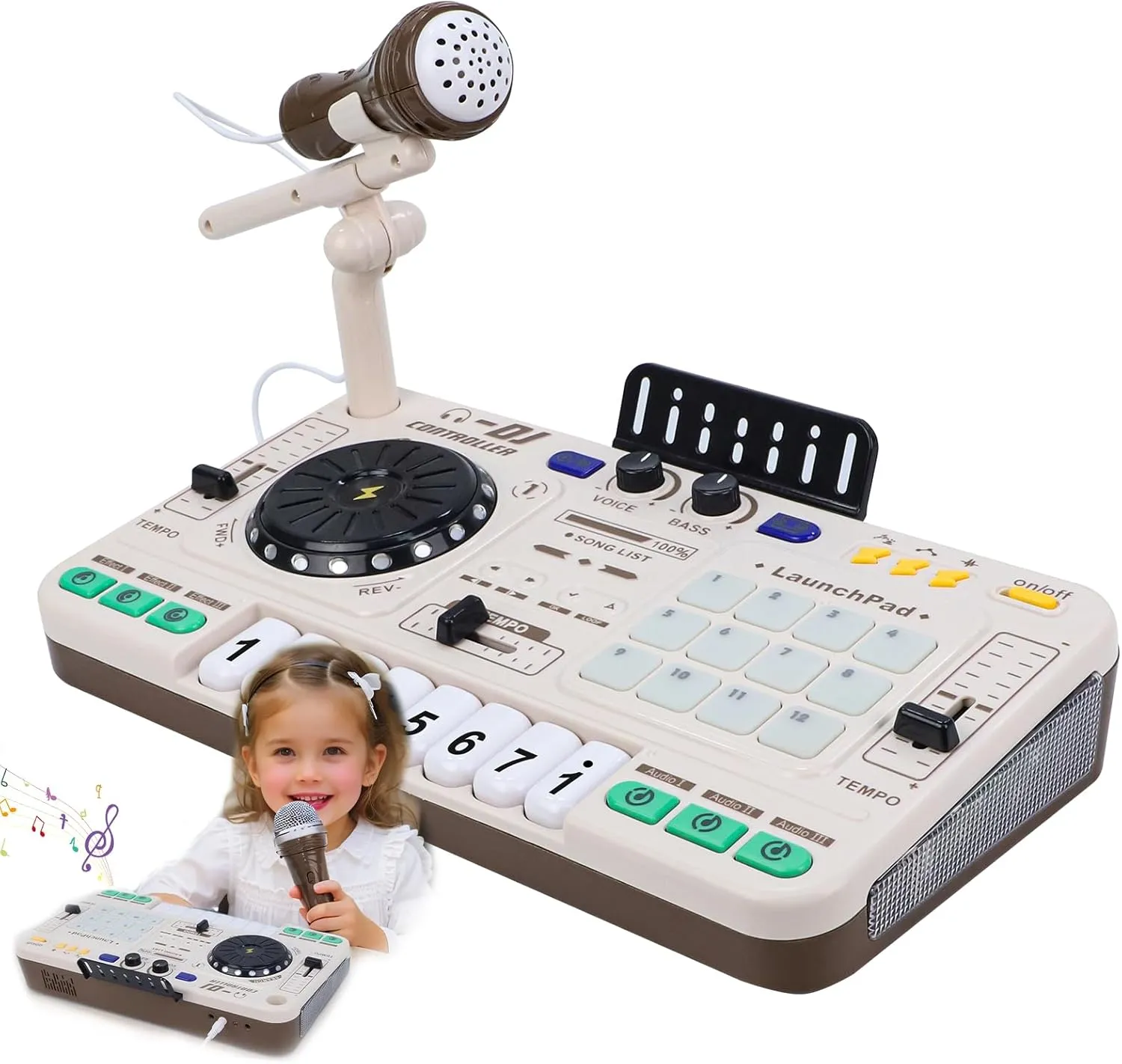 Magic4U Kids DJ Mixer, Toddler Rechargeable DJ Set with Lights, Sound Effect, Demo Songs and Reaction Music Games, Musical Toys Birthday Party Gift for 3-9 Years Old Girls Boys