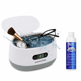 Magnasonic Ultrasonic Cleaner - 20oz Tank Ultrasonic Retainer Cleaner w/ 8oz Gem & Jewelry Cleaner Concentrate Solution, Digital Timer, 5 Cleaning Modes for Glasses, Rings, Dentures, Tools, Aligners