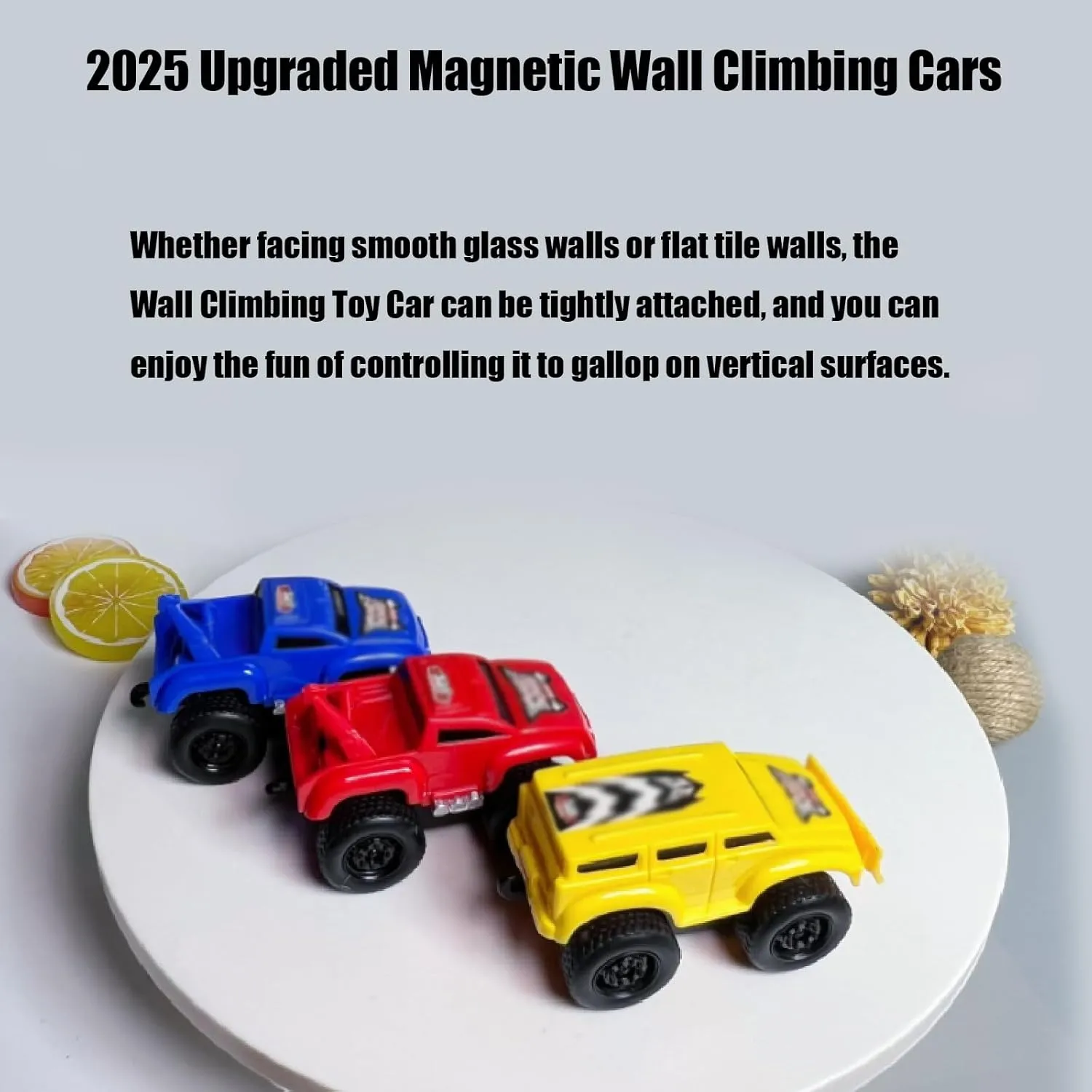 Magnetic Wall Climbing Toy Car, Wall Climbing Toy Car, 2025 Upgraded Magnetic Wall Climbing Cars, Travel on Vertical Surfaces Such as Walls and Ceilings (Runway Style   Red/Yellow/Blue)