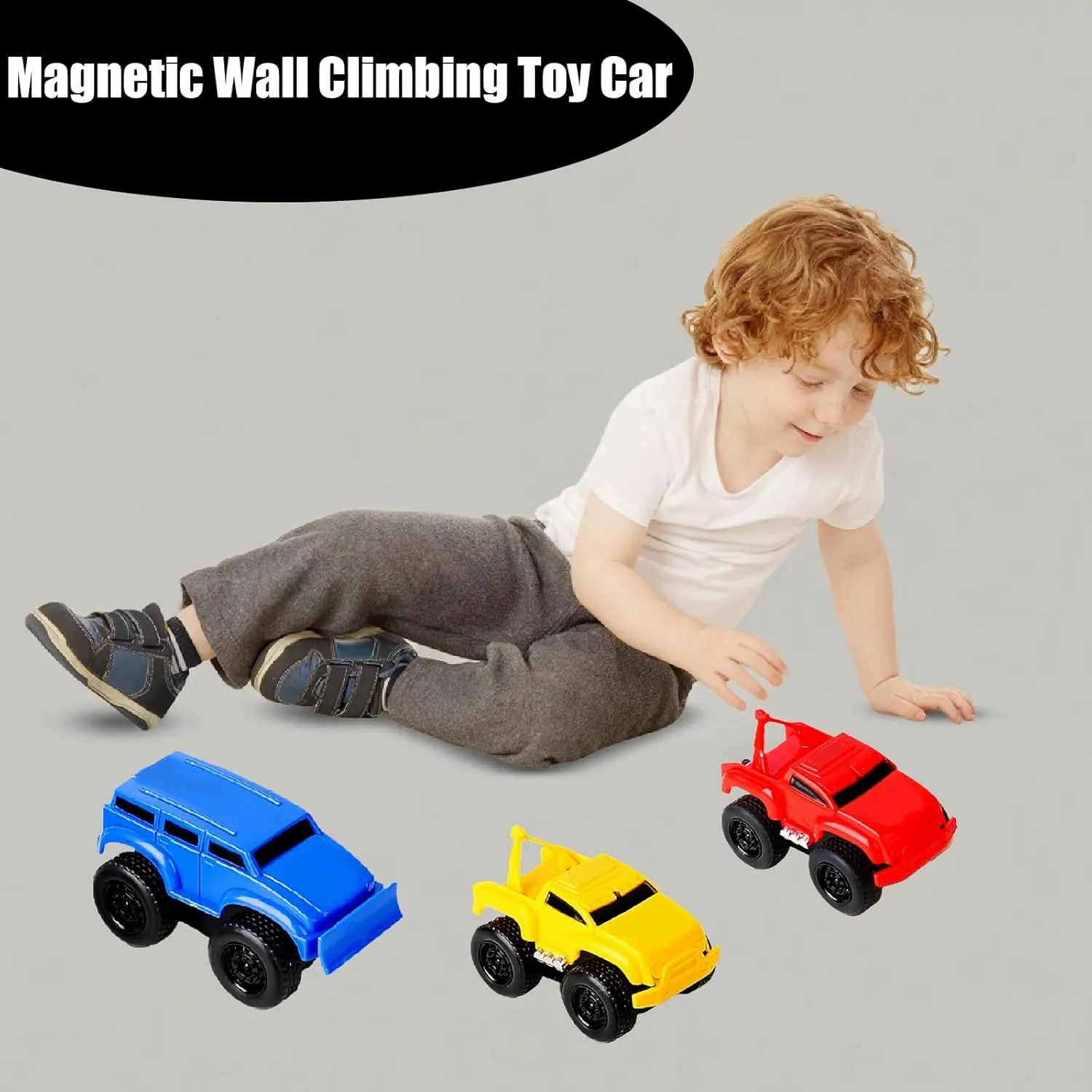 Magnetic Wall Climbing Toy Car, Wall Climbing Toy Car, 2025 Upgraded Magnetic Wall Climbing Cars, Travel on Vertical Surfaces Such as Walls and Ceilings (Runway Style   Red/Yellow/Blue)