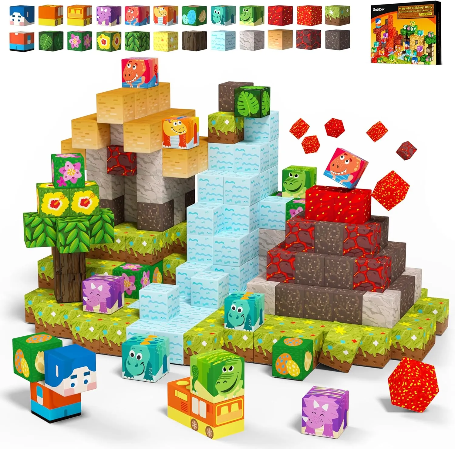 MagWonder Volcano Dino Set - Magnetic Building Blocks for Kids
