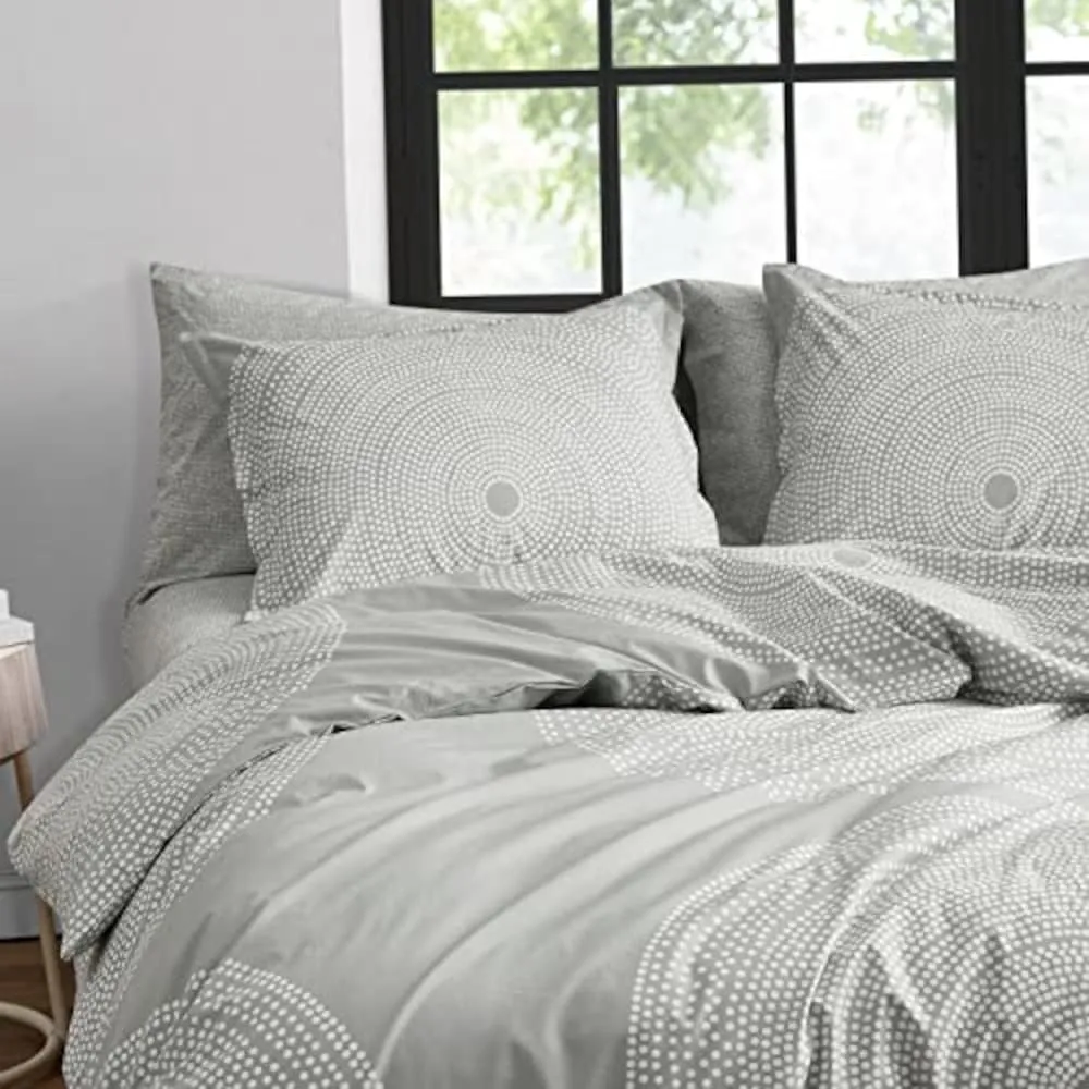 MARIMEKKO - King Comforter Set, Smooth Cotton Percale Bedding with Matching Shams, Medium Weight Home Decor (Fokus Grey, King)