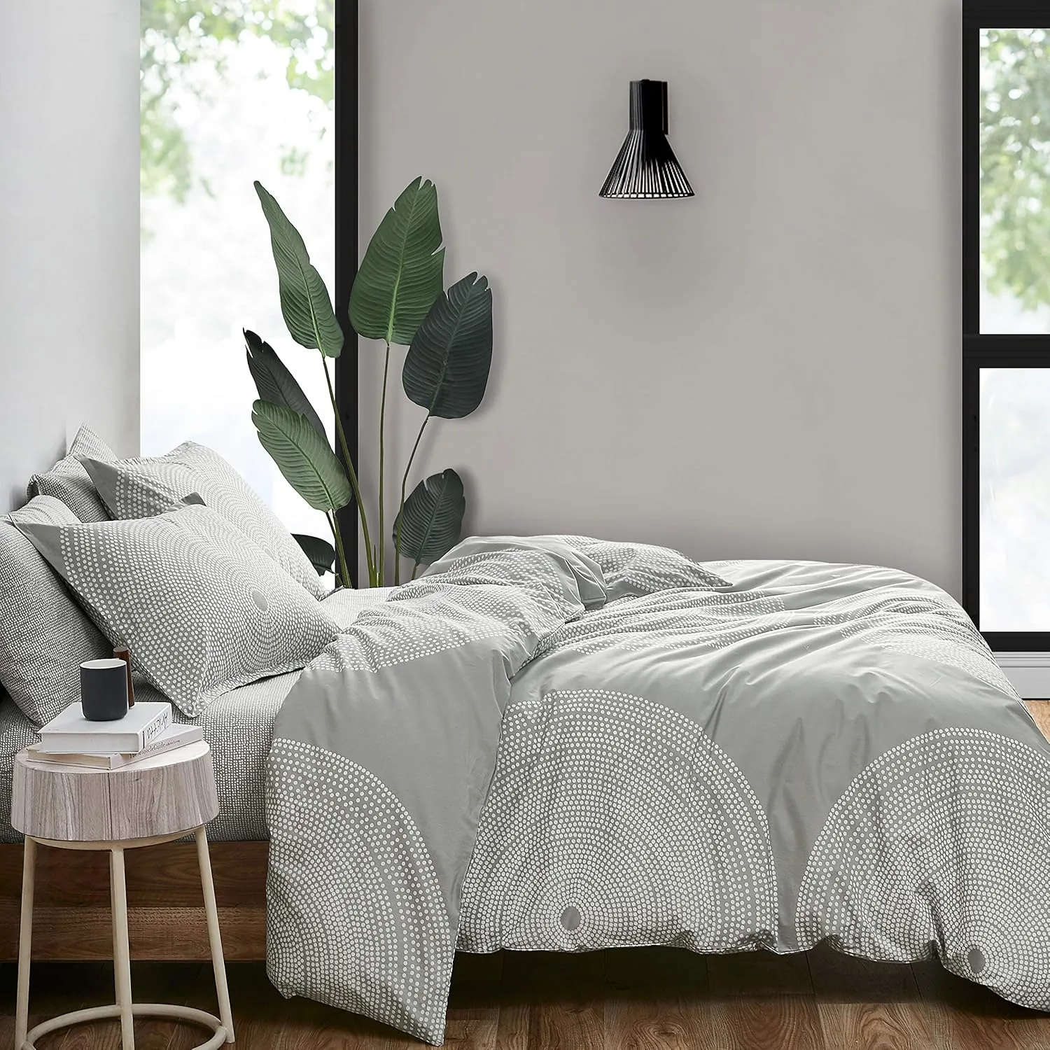 MARIMEKKO - King Comforter Set, Smooth Cotton Percale Bedding with Matching Shams, Medium Weight Home Decor (Fokus Grey, King)
