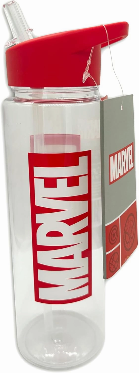 Marvel Water Bottle (Logo Design) - 700ml Plastic, Red, Reusable, Kids, Official Merchandise