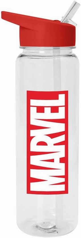 Marvel Water Bottle (Logo Design) - 700ml Plastic, Red, Reusable, Kids, Official Merchandise