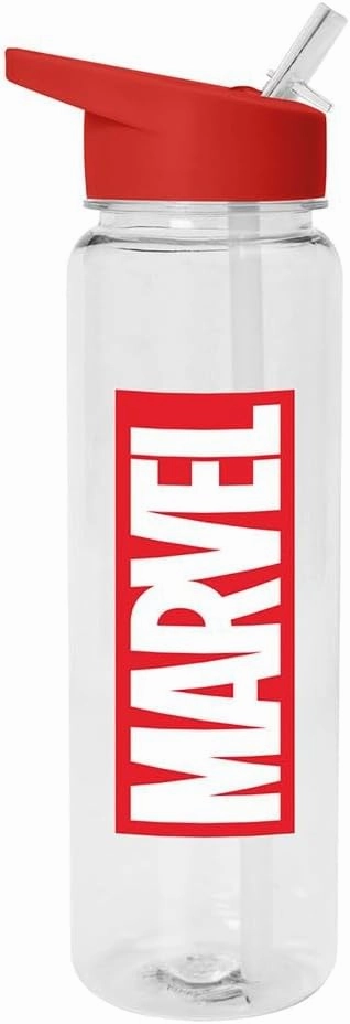 Marvel Water Bottle (Logo Design) - 700ml Plastic, Red, Reusable, Kids, Official Merchandise