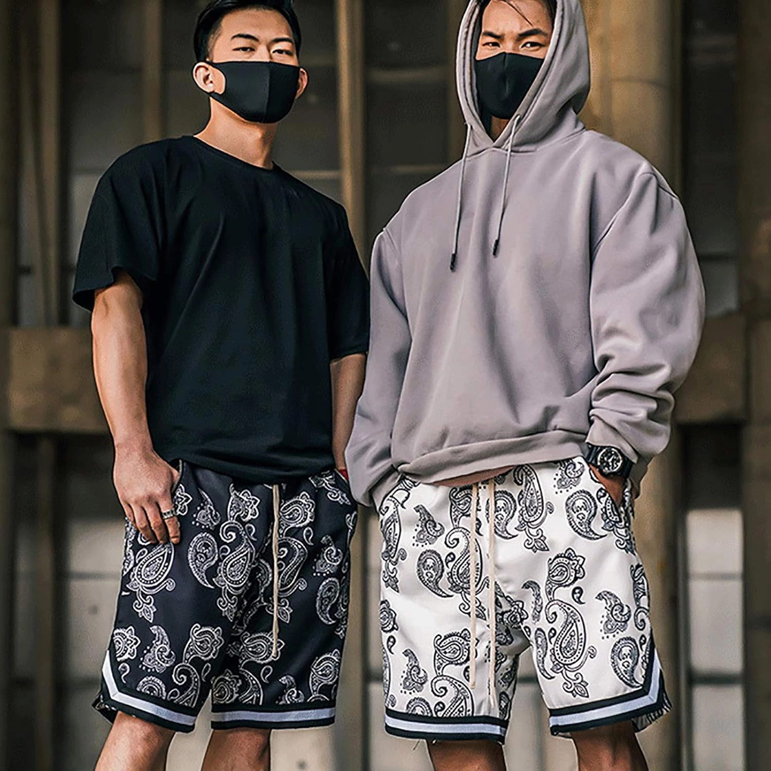 MECH-ENG Men's Paisley Shorts Athletic Casual Workout Gym Basketball Shorts Bandana Drawstring Shorts