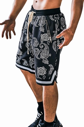 MECH-ENG Men's Paisley Shorts Athletic Casual Workout Gym Basketball Shorts Bandana Drawstring Shorts