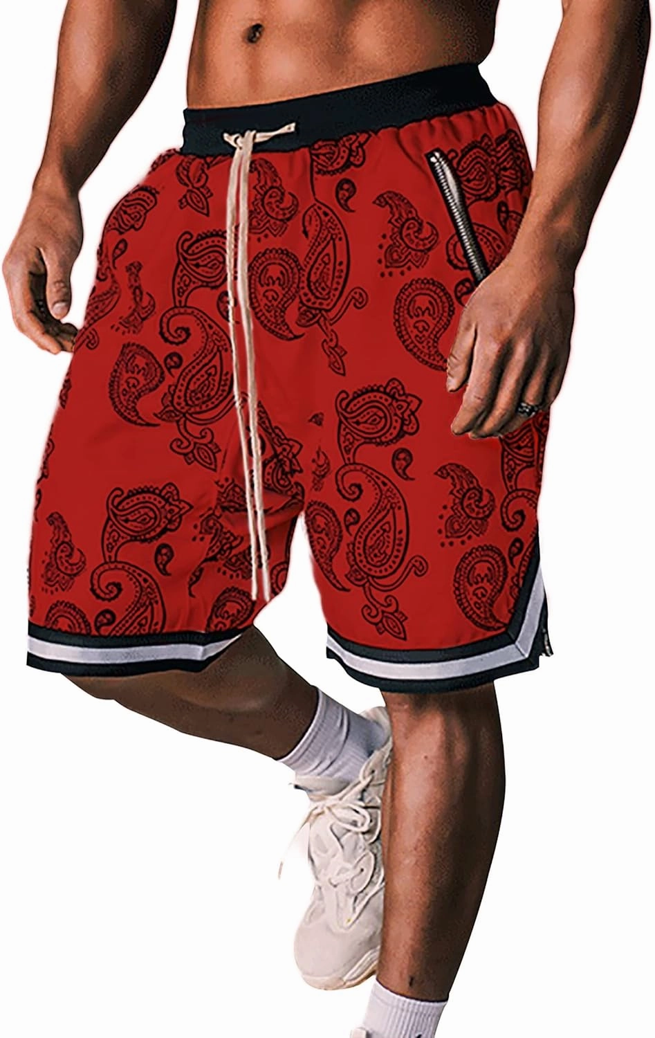 MECH-ENG Men's Paisley Shorts Athletic Casual Workout Gym Basketball Shorts Bandana Drawstring Shorts