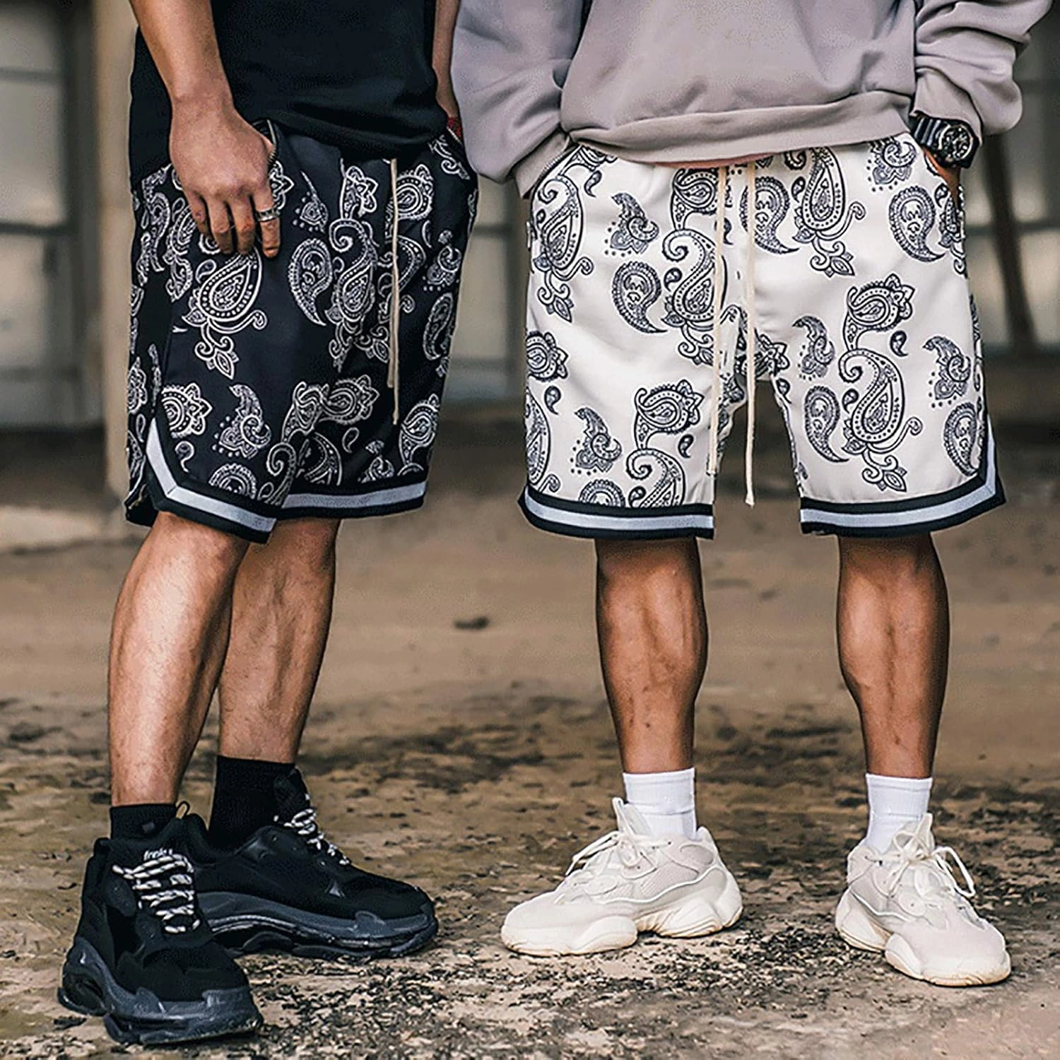 MECH-ENG Men's Paisley Shorts Athletic Casual Workout Gym Basketball Shorts Bandana Drawstring Shorts