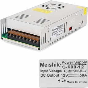 MEISHILE 12V 50A 600W DC Switching Power Supply Adapter AC-DC 12Volt Industrial Transformer Converter 0-40A 25A LED Drive Light Lamp Meter Electric Printer Semiconductor Motor Pump Fan Cool