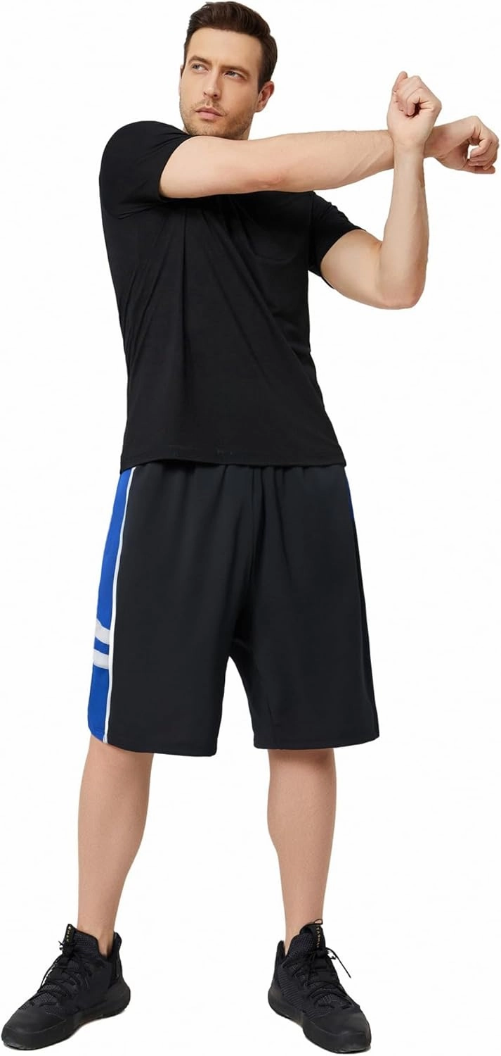 Men's Long Athletic Shorts with Pockets, Quick-Dry Mesh, 9"-13" Inseam Over-Knee Length, Drawstring Waist