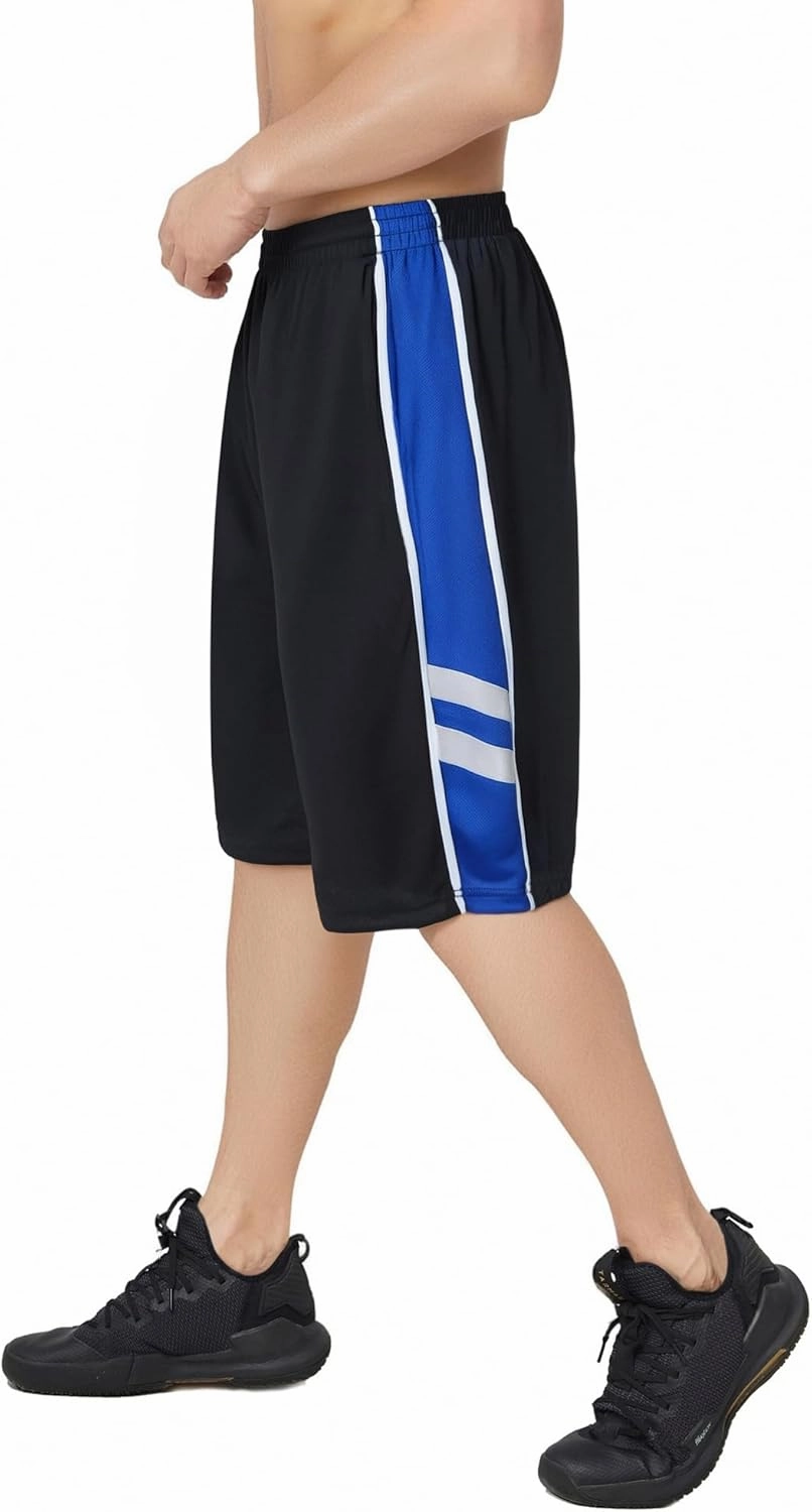Men's Long Athletic Shorts with Pockets, Quick-Dry Mesh, 9"-13" Inseam Over-Knee Length, Drawstring Waist
