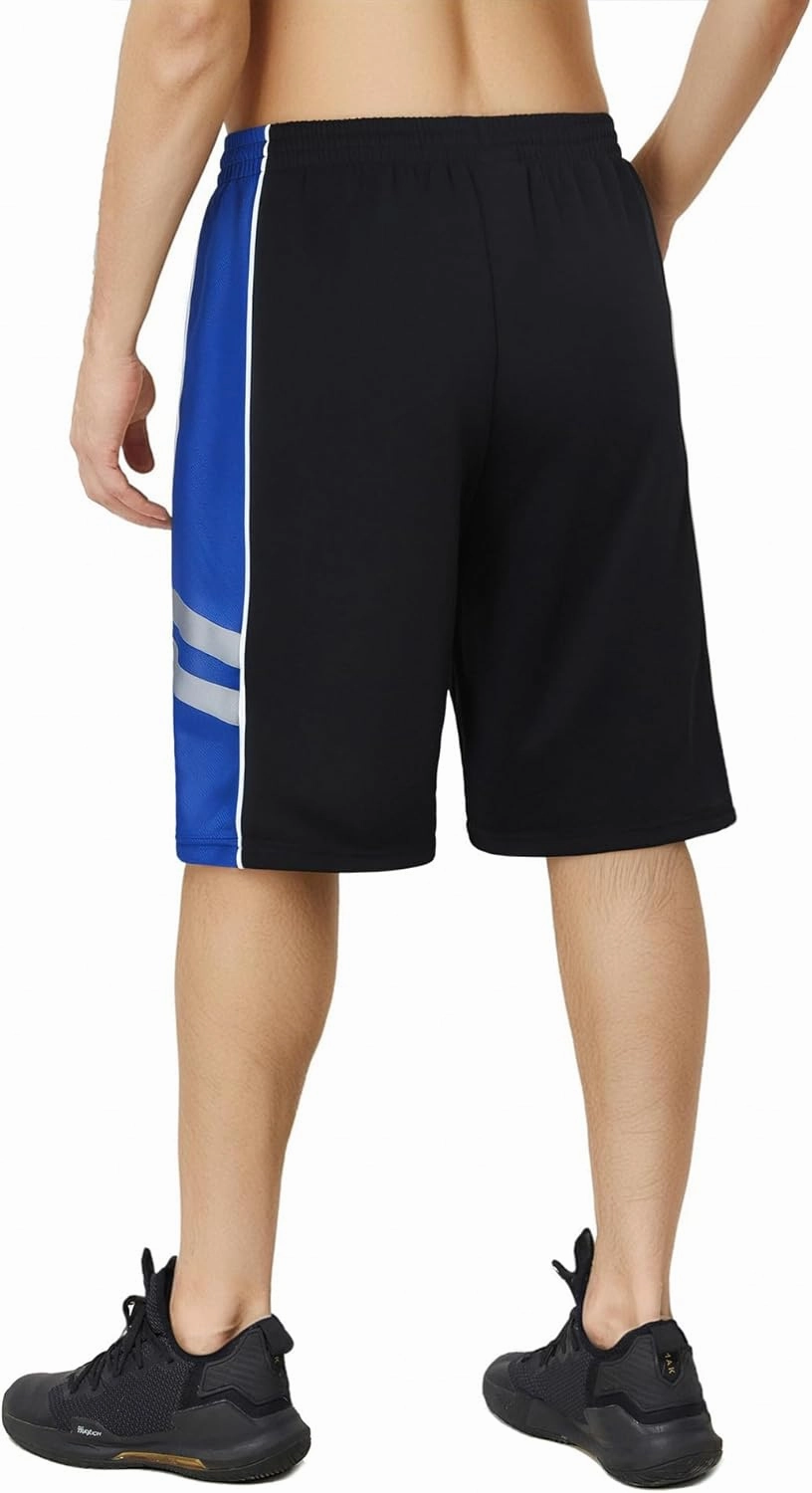 Men's Long Athletic Shorts with Pockets, Quick-Dry Mesh, 9"-13" Inseam Over-Knee Length, Drawstring Waist