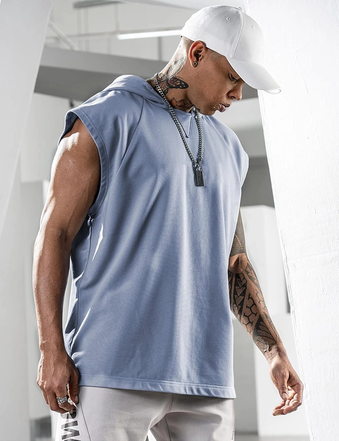 Men's Workout Hooded Tank Tops Bodybuilding Muscle Cut Off T Shirt Sleeveless Gym Hoodies