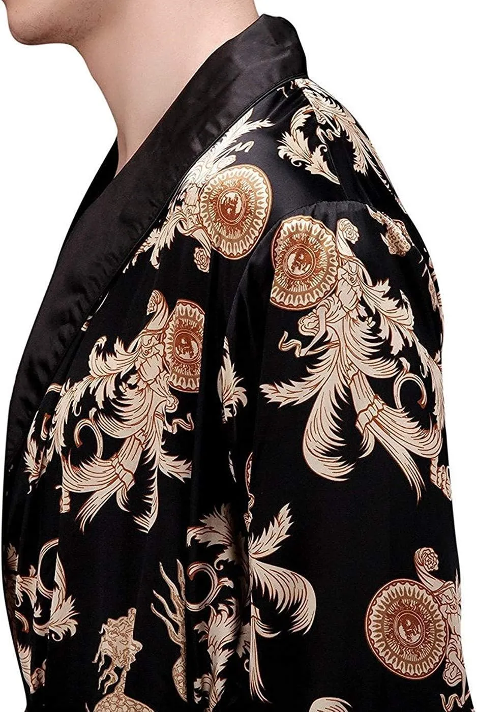 Mens Satin Robe Silk Long Sleeve Kimono Bathrobe Sleepwear Loungewear