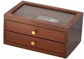 Mens Jewellery Box Watch Box Organizer Watch Case Jewelry Box, Earrings Necklace Watch Storage Box for Desktop, 2/3Drawer Solid Wood Storage Box Glass Cover Watch Stand Watch Box Watch Gift Box
