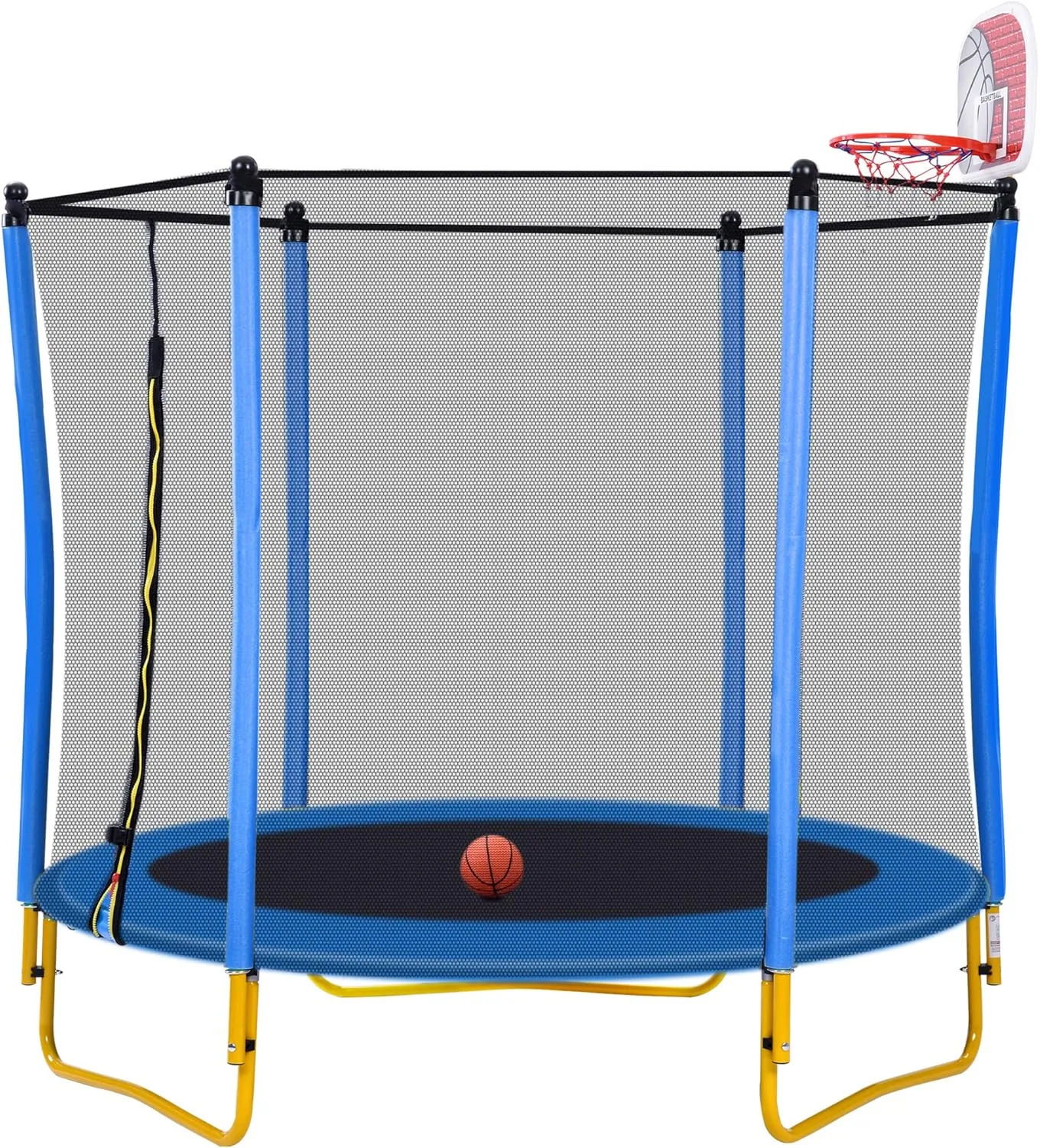 Merax 65" Trampoline for Kids 5.5 FT Indoor & Outdoor Small Toddler Trampoline Baby Trampoline Recreational Trampolines with Enclosure, Basketball Hoop and Ball, Gifts for Boys & Girls