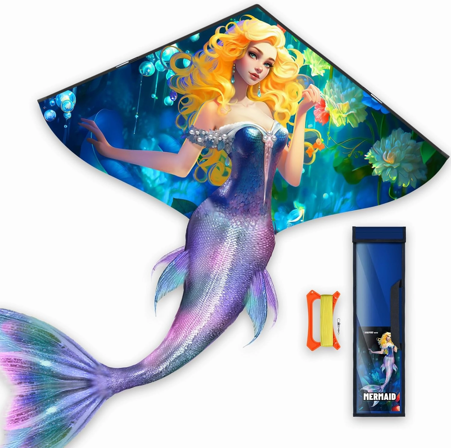 Mermaid Kites for Kids Ages 8-12 Easy to Fly，Easy Flyer with String and Handle，Lovely Cartoon Kites for Adults and Kids Outdoor Toys Games and Activities (Mermaid)