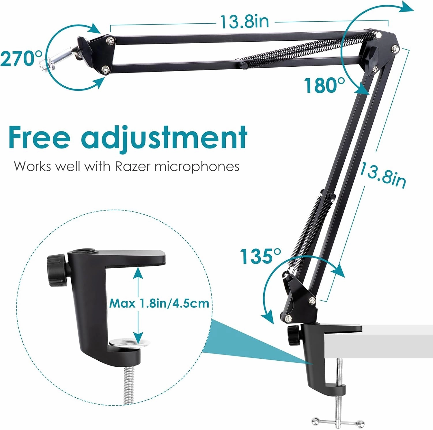 Mic Boom Arm for Razer Seiren V2 X Microphone - Adjustable Mic Arm Compatible with Razer Seiren V2 Pro, Seiren Mini and Seiren X, Mic Stand Great for Streaming, Gaming, Podcast by YOUSHARES