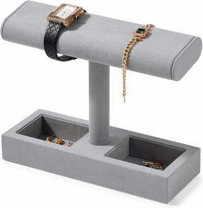 Microfiber Watch Display Stand T-bar Watch Ring Earrings Stand for Men and Women Jewelry Bracelet Wristwatch Organizer for Store and Home(Grey)