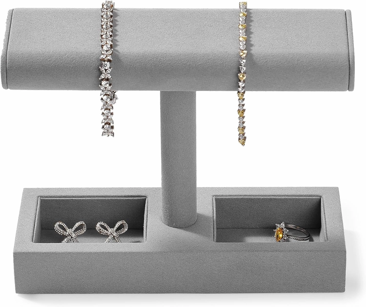 Microfiber Watch Display Stand T-bar Watch Ring Earrings Stand for Men and Women Jewelry Bracelet Wristwatch Organizer for Store and Home(Grey)