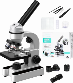Microscope for Adults Kids, 40X-800X Compound Microscope, Educational STEM & Science Toys for Kids Students, Smartphone Mount, White
