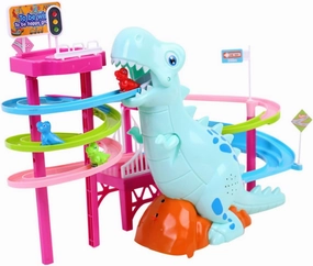 Milisten 1 Set Stair Climbing Electric Music Dinosaur Small Dinosaur Climbing Funny Dinosaur Race Track Plastic Sky-Blue