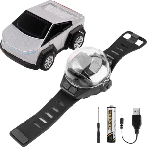 Mini New Watch Remote Control Car Easter Toy, 2.4GHZ RC Racing Car Battle Watch Toys for Kids Boys Girls,LED Lights, USB Charging,Birthday Party Holiday Gifts,Silvery