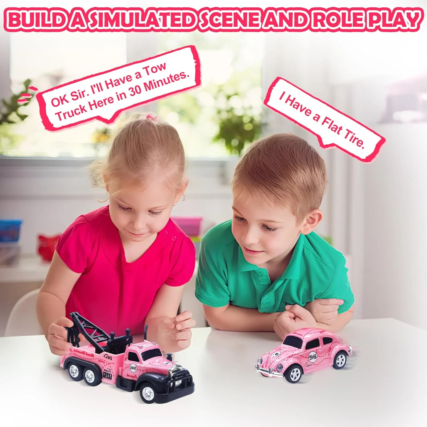 Mini RC Truck, 1/64 Scale Tow Truck Toy Remote Control Car with Lights, Mini Alloy Monster Trucks, 2.4GHz Remote & APP Control, Adjustable Speed & Steering (Pink)