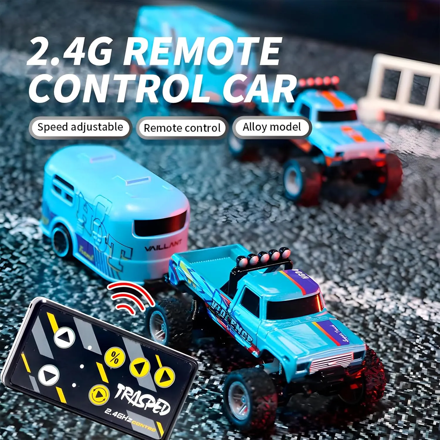 Mini Rc Truck,1:64 Scale Monster Truck Remote Control Car with Lights, 2.4Ghz Remote Control, Mini Alloy Monster Truck Rc, Speed/Steering Adjustable (Gray)