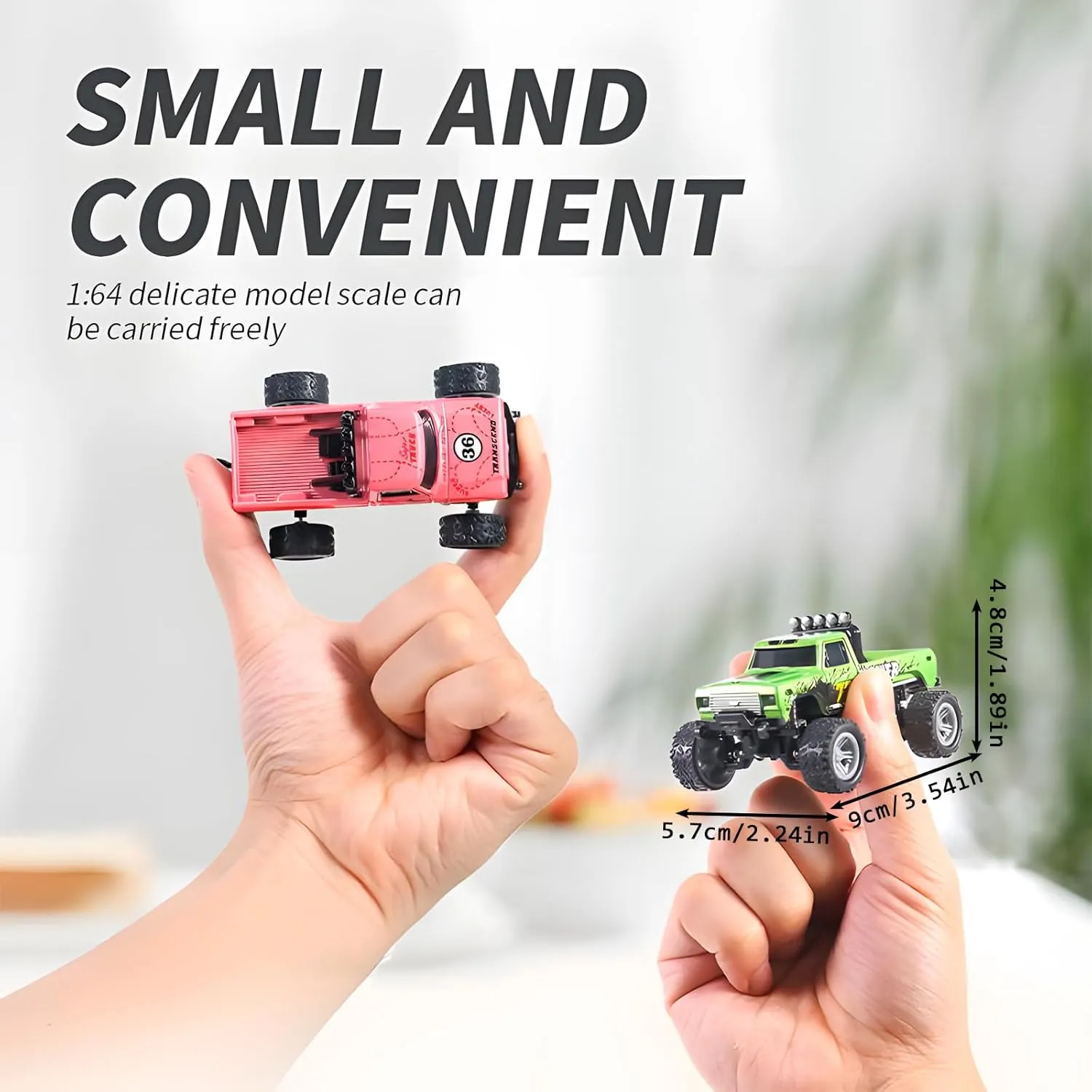 Mini Rc Truck,1:64 Scale Monster Truck Remote Control Car with Lights, 2.4Ghz Remote Control, Mini Alloy Monster Truck Rc, Speed/Steering Adjustable (Gray)