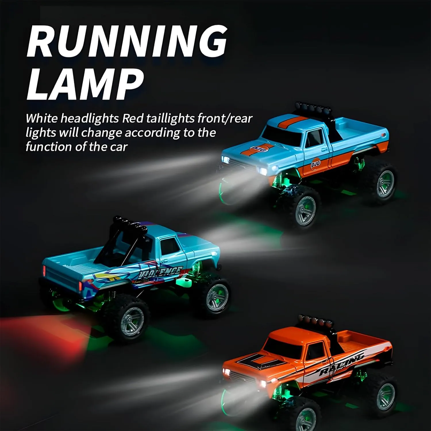 Mini Rc Truck,1:64 Scale Monster Truck Remote Control Car with Lights, 2.4Ghz Remote Control, Mini Alloy Monster Truck Rc, Speed/Steering Adjustable (Gray)