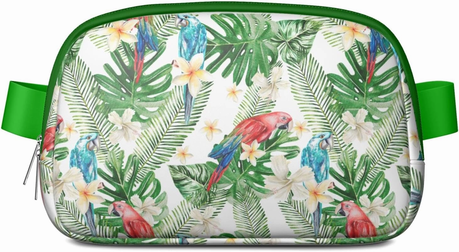 Mini Belt Bag for Men Women Tropical Leaf Floral Waist Packs Crossbody Bags Adjustable Strap for Hiking Cycling Sports